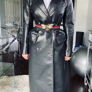 BALENCIAGA Double-breasted hourglass leather coat